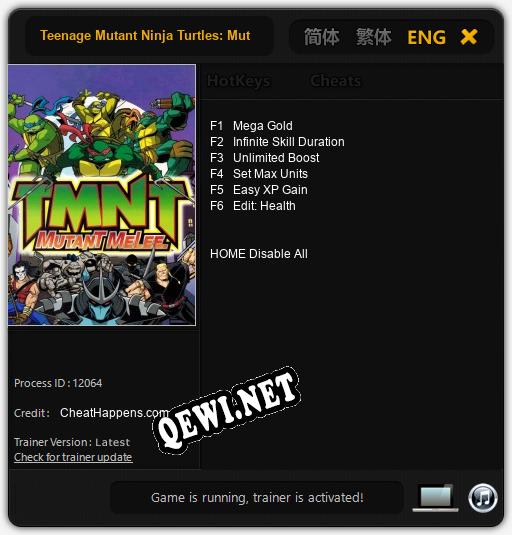 Трейнер для Teenage Mutant Ninja Turtles: Mutant Melee [v1.0.1]