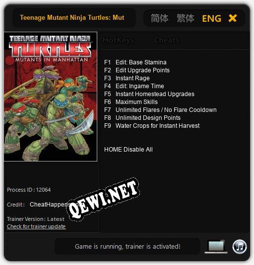 Трейнер для Teenage Mutant Ninja Turtles: Mutants in Manhattan [v1.0.8]
