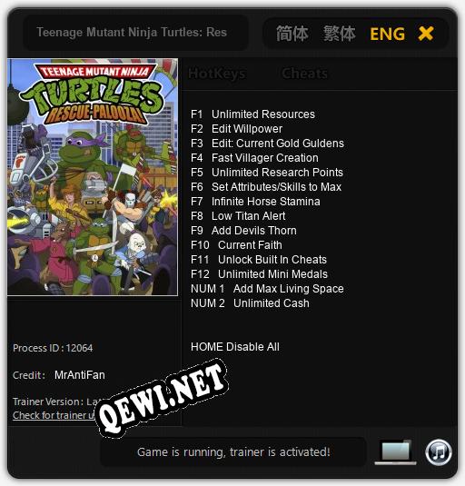 Трейнер для Teenage Mutant Ninja Turtles: Rescue-Palooza! [v1.0.5]
