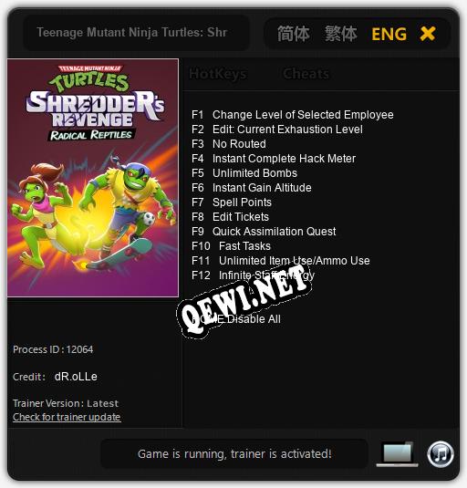 Teenage Mutant Ninja Turtles: Shredders Revenge Radical Reptiles: ТРЕЙНЕР И ЧИТЫ (V1.0.9)