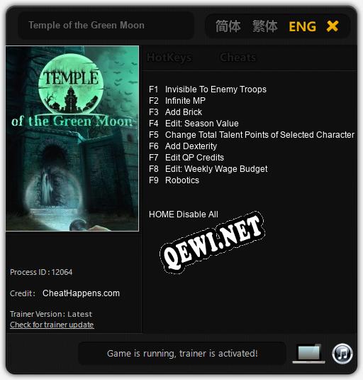 Temple of the Green Moon: ТРЕЙНЕР И ЧИТЫ (V1.0.4)