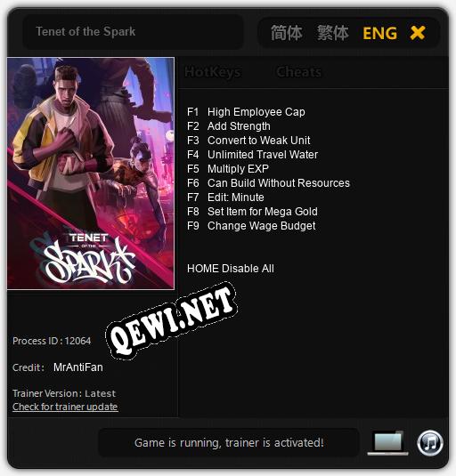 Tenet of the Spark: ТРЕЙНЕР И ЧИТЫ (V1.0.18)