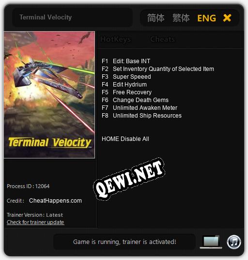 Трейнер для Terminal Velocity [v1.0.9]