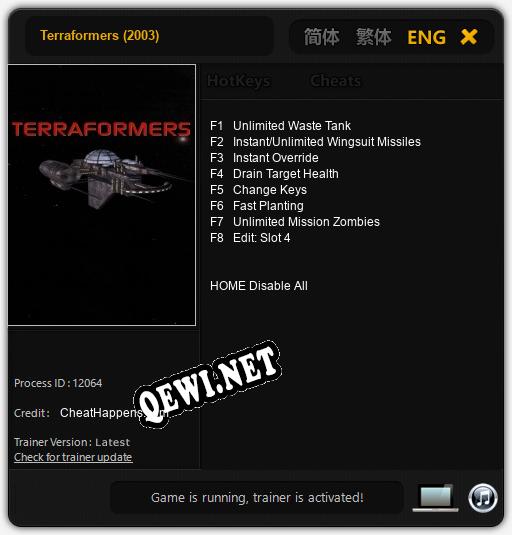 Terraformers (2003): Трейнер +8 [v1.4]