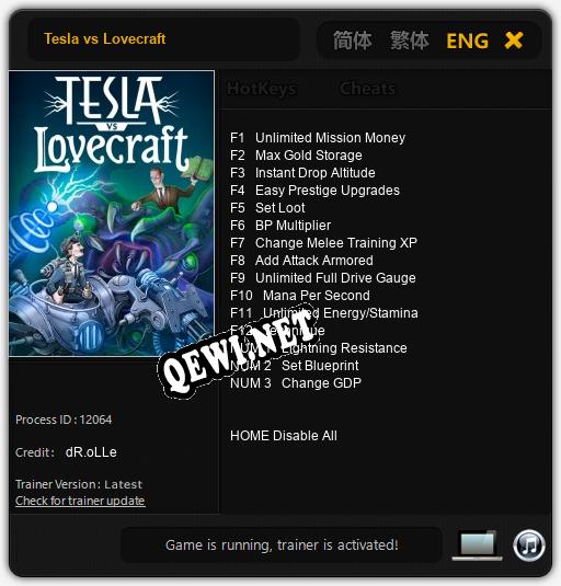 Tesla vs Lovecraft: Трейнер +15 [v1.7]