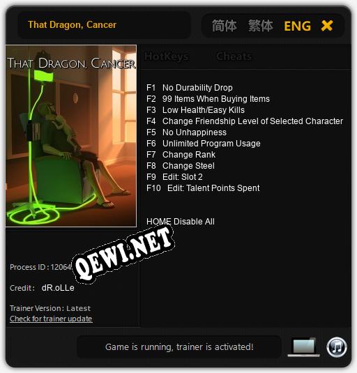 That Dragon, Cancer: ТРЕЙНЕР И ЧИТЫ (V1.0.26)
