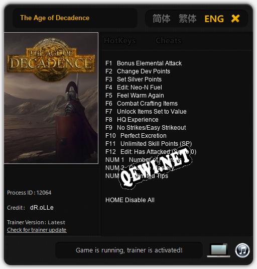 The Age of Decadence: Читы, Трейнер +15 [dR.oLLe]