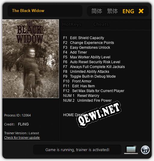 Трейнер для The Black Widow [v1.0.6]