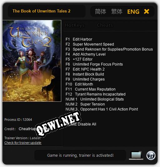 Трейнер для The Book of Unwritten Tales 2 [v1.0.4]