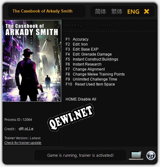 The Casebook of Arkady Smith: Трейнер +10 [v1.9]