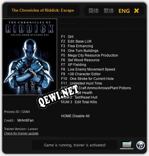 Трейнер для The Chronicles of Riddick: Escape from Butcher Bay [v1.0.9]