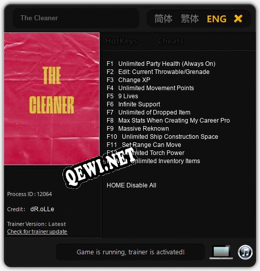 Трейнер для The Cleaner [v1.0.3]