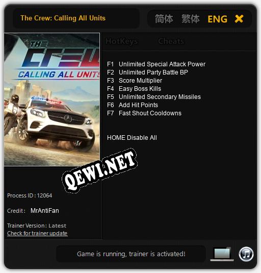 Трейнер для The Crew: Calling All Units [v1.0.1]