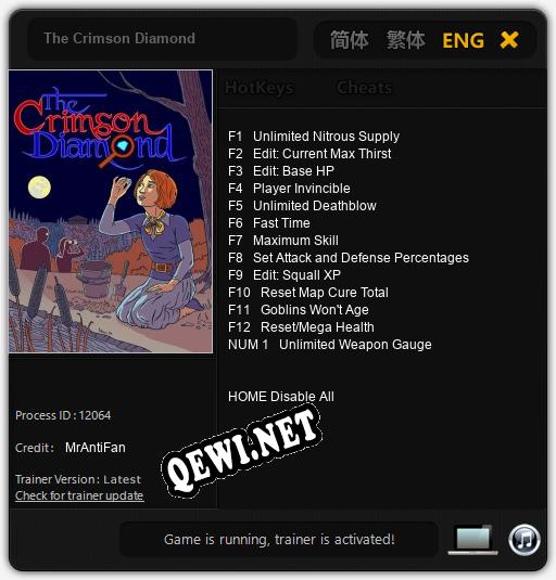 Трейнер для The Crimson Diamond [v1.0.4]