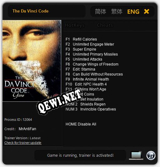 The Da Vinci Code: Трейнер +15 [v1.8]