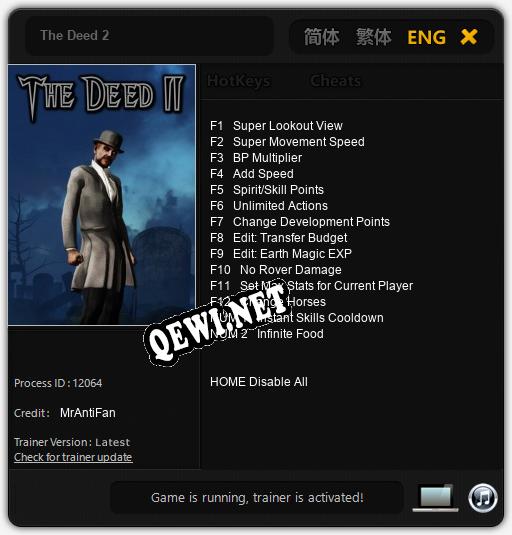 Трейнер для The Deed 2 [v1.0.3]