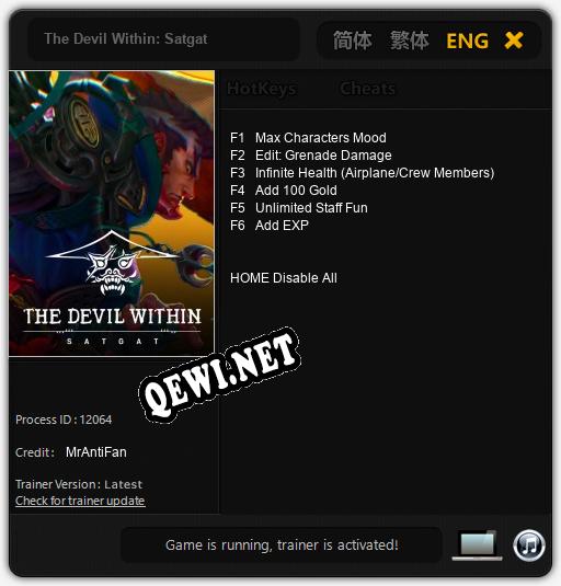 Трейнер для The Devil Within: Satgat [v1.0.4]