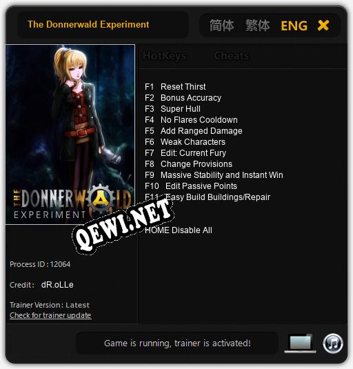 The Donnerwald Experiment: Трейнер +11 [v1.7]