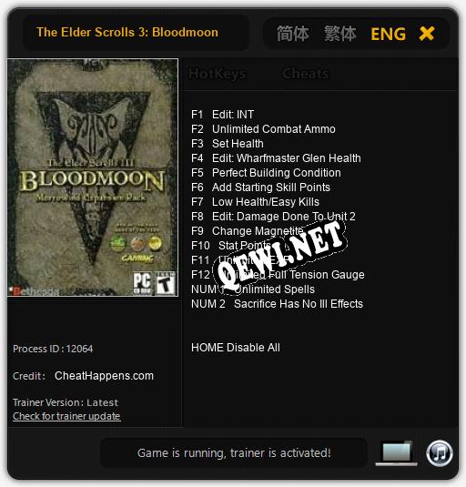 Трейнер для The Elder Scrolls 3: Bloodmoon [v1.0.2]