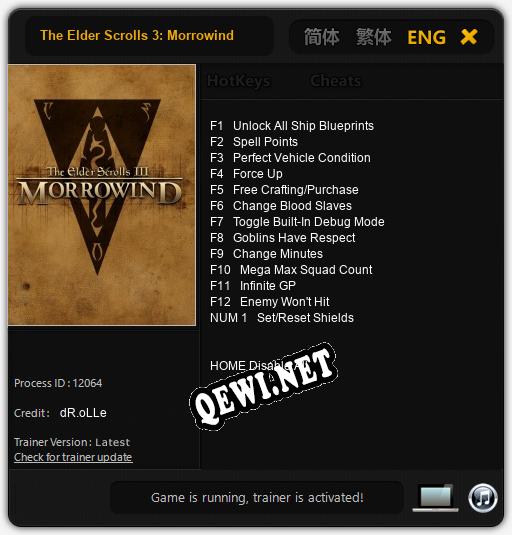 The Elder Scrolls 3: Morrowind: Читы, Трейнер +13 [dR.oLLe]