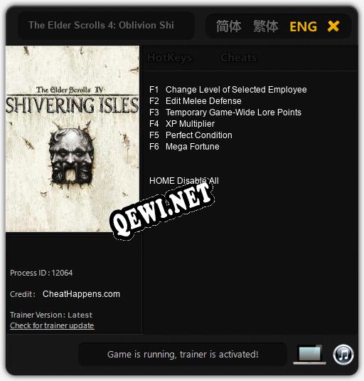 The Elder Scrolls 4: Oblivion Shivering Isles: ТРЕЙНЕР И ЧИТЫ (V1.0.83)