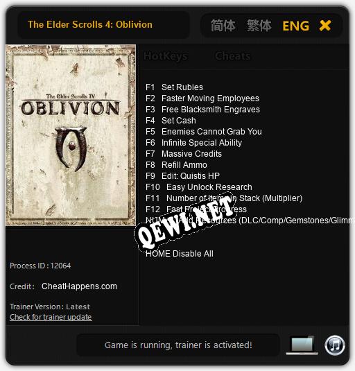 Трейнер для The Elder Scrolls 4: Oblivion [v1.0.8]