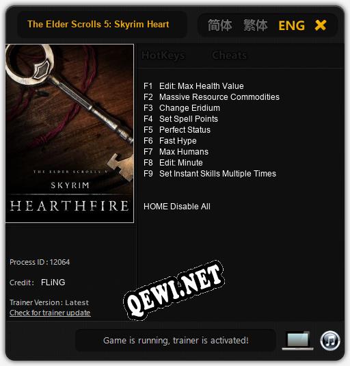 Трейнер для The Elder Scrolls 5: Skyrim Hearthfire [v1.0.2]