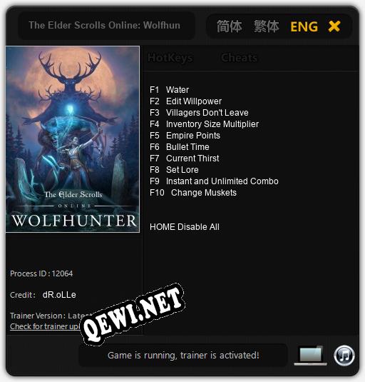 Трейнер для The Elder Scrolls Online: Wolfhunter [v1.0.6]