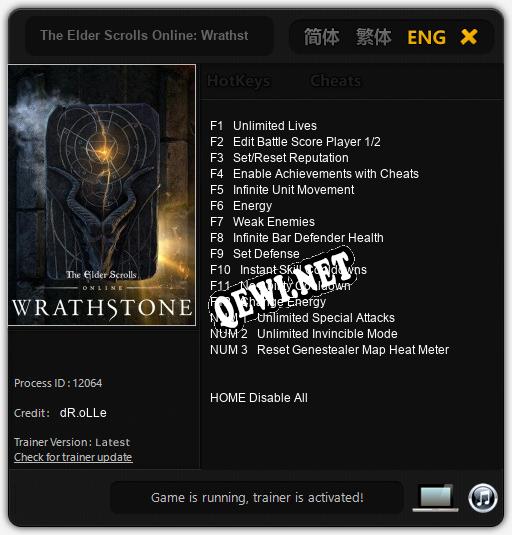 Трейнер для The Elder Scrolls Online: Wrathstone [v1.0.5]