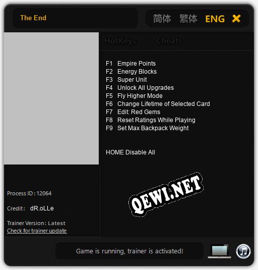 Трейнер для The End [v1.0.5]