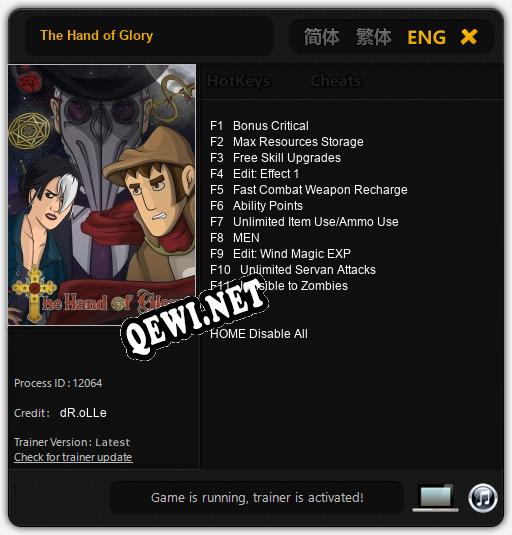 Трейнер для The Hand of Glory [v1.0.6]