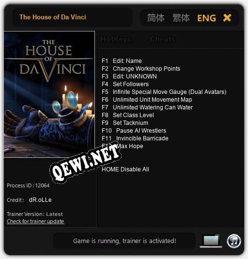 Трейнер для The House of Da Vinci [v1.0.7]