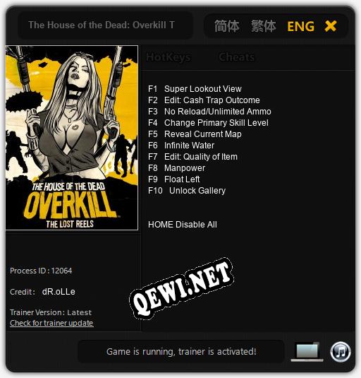 Трейнер для The House of the Dead: Overkill The Lost Reels [v1.0.8]
