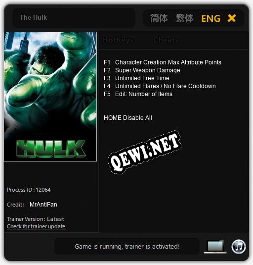 The Hulk: ТРЕЙНЕР И ЧИТЫ (V1.0.72)