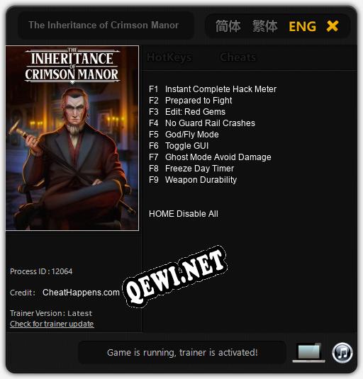 The Inheritance of Crimson Manor: Трейнер +9 [v1.8]