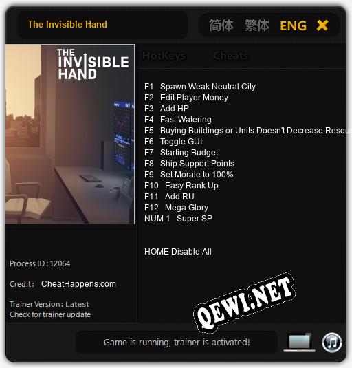 Трейнер для The Invisible Hand [v1.0.1]
