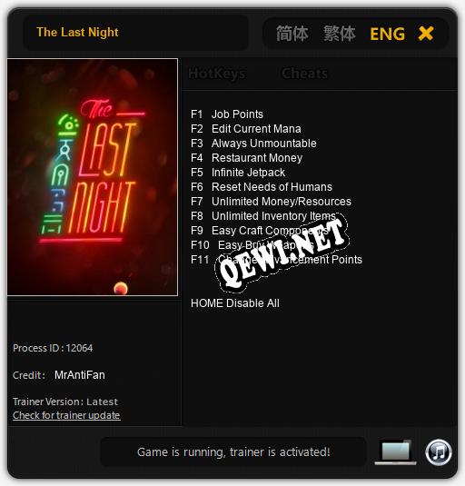 The Last Night: Трейнер +11 [v1.7]