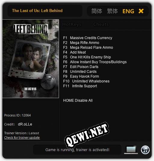 Трейнер для The Last of Us: Left Behind [v1.0.3]