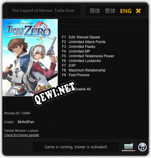The Legend of Heroes: Trails from Zero: Трейнер +9 [v1.3]