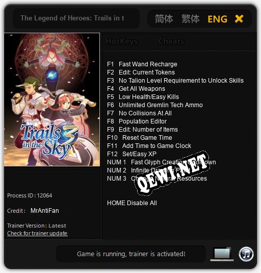 Трейнер для The Legend of Heroes: Trails in the Sky the 3rd [v1.0.6]