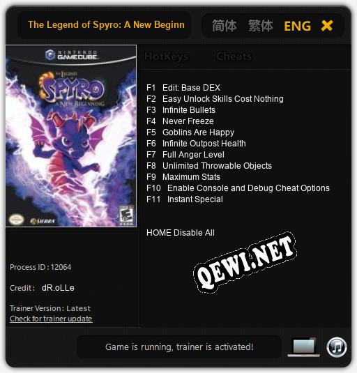 Трейнер для The Legend of Spyro: A New Beginning [v1.0.1]