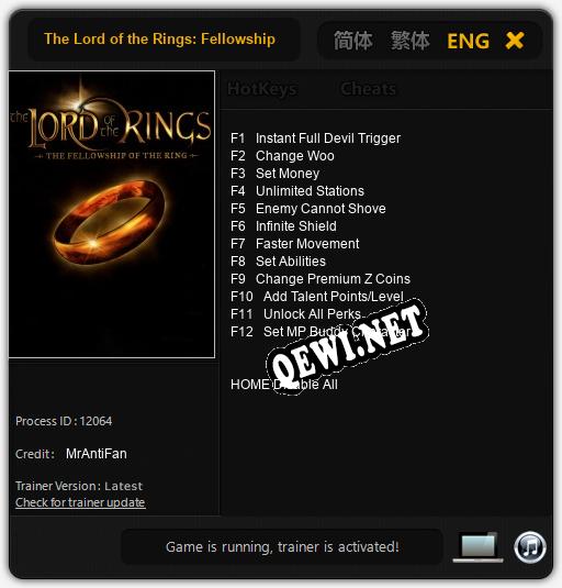 The Lord of the Rings: Fellowship of the Ring: Трейнер +12 [v1.6]