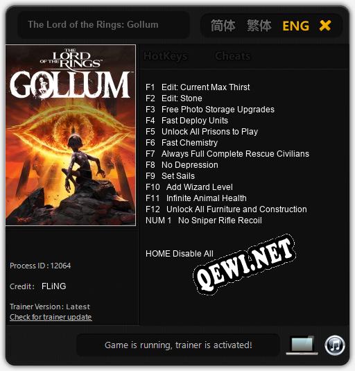 Трейнер для The Lord of the Rings: Gollum [v1.0.6]