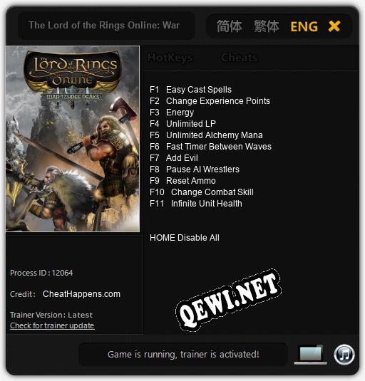 Трейнер для The Lord of the Rings Online: War of Three Peaks [v1.0.5]