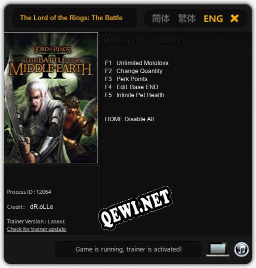The Lord of the Rings: The Battle for Middle-earth 2: ТРЕЙНЕР И ЧИТЫ (V1.0.75)