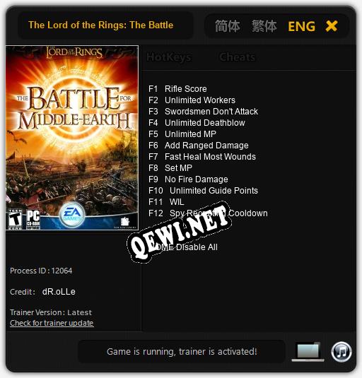 Трейнер для The Lord of the Rings: The Battle for Middle-earth [v1.0.1]