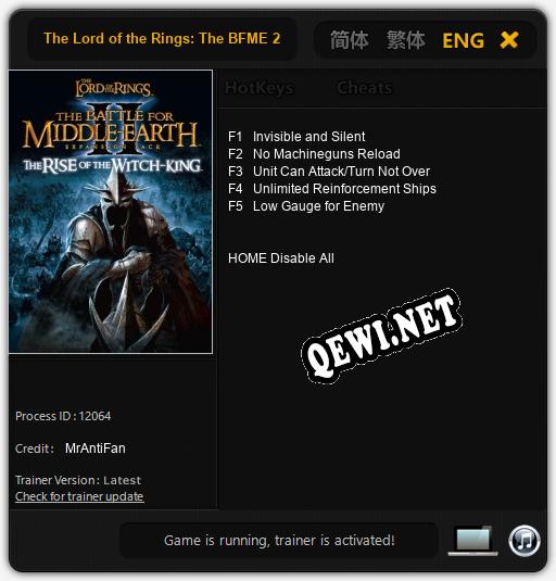 The Lord of the Rings: The BFME 2 The Rise of the Witch-king: ТРЕЙНЕР И ЧИТЫ (V1.0.18)