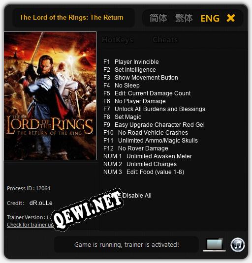 Трейнер для The Lord of the Rings: The Return of the King [v1.0.5]