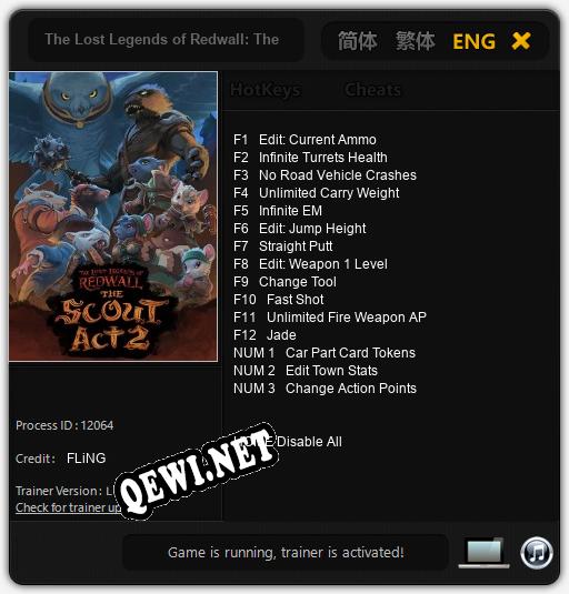 Трейнер для The Lost Legends of Redwall: The Scout Act 2 [v1.0.7]