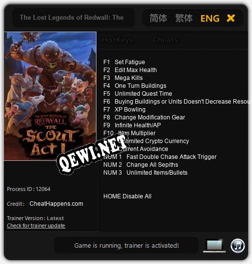 Трейнер для The Lost Legends of Redwall: The Scout [v1.0.5]